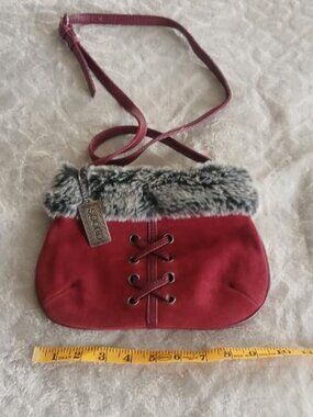 Sporto Suede Lace-Up Crossbody with Faux Fur Trim hand bag Purse